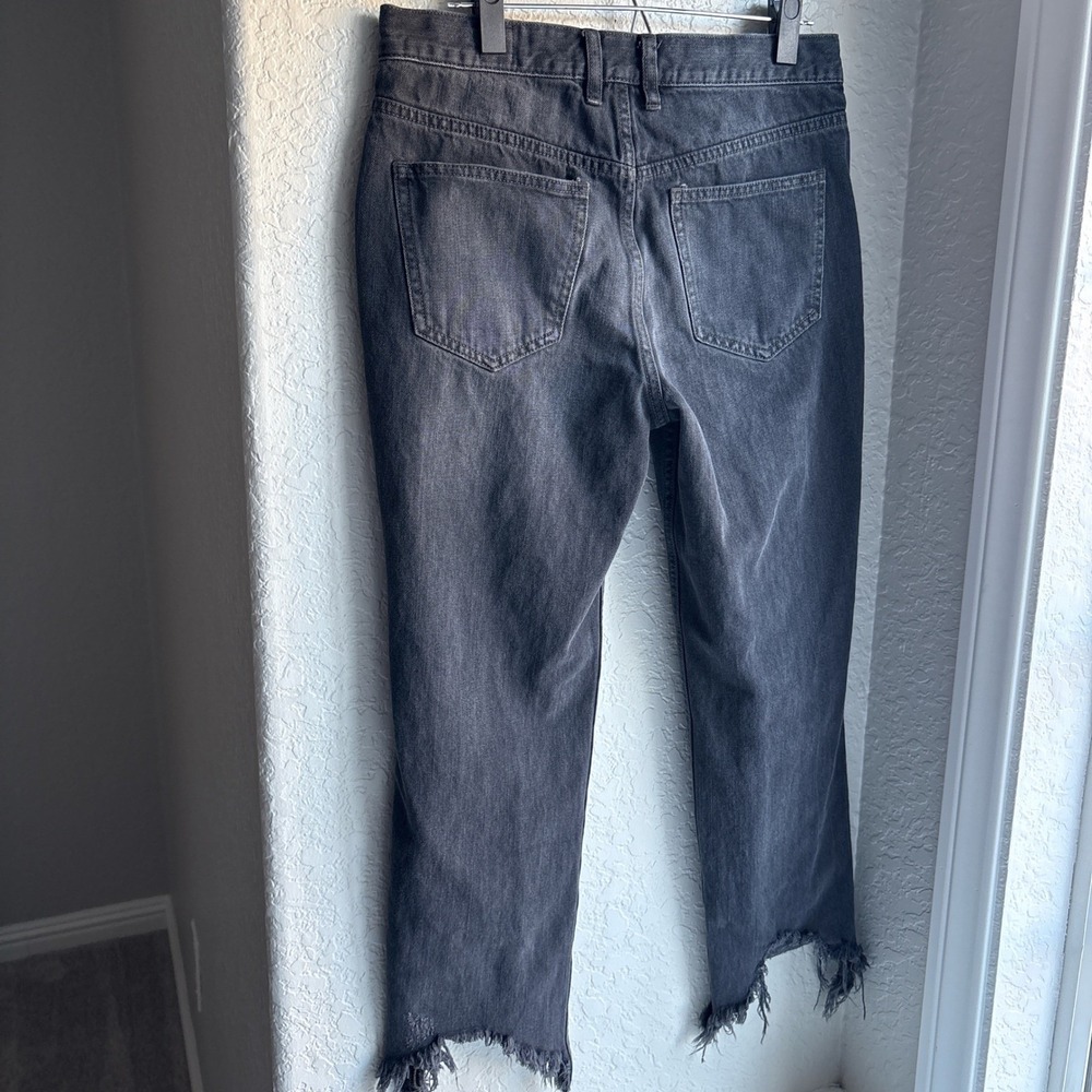 We The Free‎ Free People Black Straight Distressed Jeans Raw Hem Button Fly 28 - Picture 5 of 13
